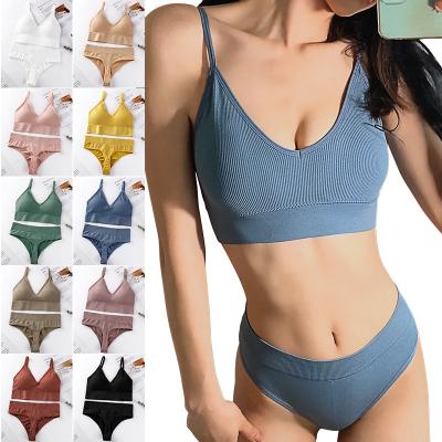 China Low Moq Breathable Two Piece Lingerie Custom Sports Bra Set Japanese Girl Bra Panty Set Sexy Girls Photos Ribbed Padded Bra Panty Set for sale