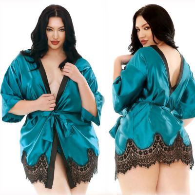 China Luxurious women breathable silk robe satin robe ladies plus size lingrie nightgown for sale