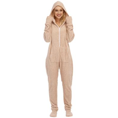 China Factory Women Winter Warm Velvet Flannel Thermal Loungewear Adult Footed Onesie Pajamas Onesie Pajamas for sale