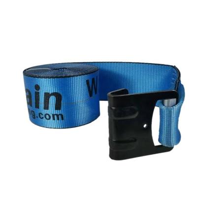 China 100% High Tenacity Industrial Polyesters Yarn 2021 5400lbs 100mm Flatbed Polyester Winch Strap Blue 4inch Cargo Straps With Metal Yarn Hook for sale