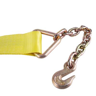 China Polyester+ Metal Chains Wholesale Heavy Duty OEM Truck Winch Straps With Chain Hook for sale