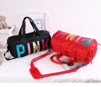 China Women's Fashion Handbag Pink Laser Sequin Letter Wet Dry Gym Sports Travel Divider Portable Shoulder Storage Bag for sale