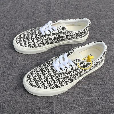 China 2021 fashion trend hot sale unisex casual shoes dread of god letter cut full low canvas panel printing shoes for sale