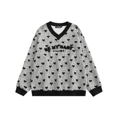 China Custom Print Sweater Jumper Oversize Custom Prints Anti-pilling Cotton Fleece Women's V-Neck Sweatshirt Cheap Price for sale