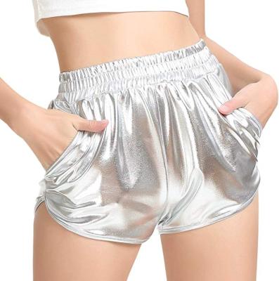 China QUICK DRY Women's Metallic Shiny Shorts Shine Hot Yoga Set for sale