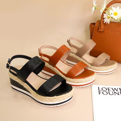 China 2021 fashion trend OEM summer ladies women's shoe thick bottom wedges hemp women sandals designer shoes sapato buckle strap sandals for sale