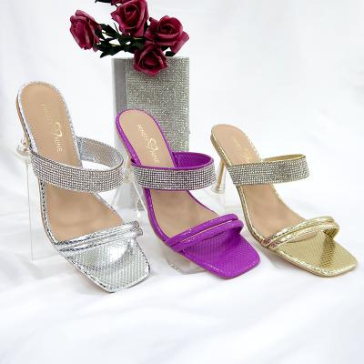 China 2022 Fashion Trend Clear High Heels Women's Clear Toe Rhinestone Women Square ODM Summer Square Pencil Slipper Sandals Stilettos for sale