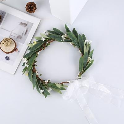 China Newest Bride Hair Wreath Artificial Flower Wreath Wedding Flower Wreath Olive Leaf Garland Olive Garland by Ribbon for sale