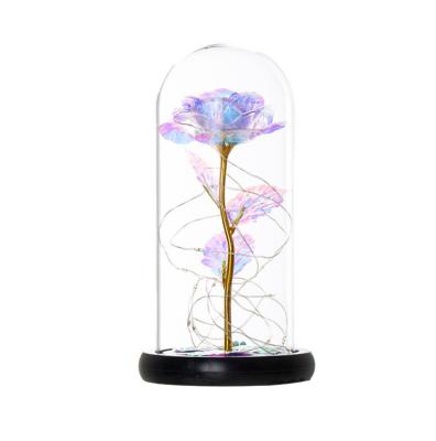 China Modern 24k Gold Rose Glass Cover LED Lamp Preserved Flower Christmas Mother Valentine's Day Birthday Gift Set Creative Flower for sale