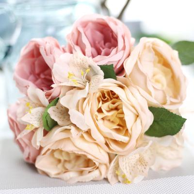 China 70%polyester+20%plastic+10%metal maker bouquet round rose artificial flower wholesale for sale