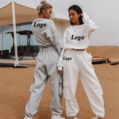 China Anti-wrinkle 2022 ladies fashion spring women casual custom logo 2 pieces jogger outfits wholesale women clothing set for sale