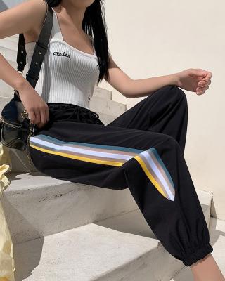 China 2022 Anti-wrinkle trend spring woman harem pants elastic black and white women clothing ladies casual culottes striped pants trousers for sale