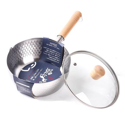 China Japanese Traditional Yukihira Pan Small Soup Milk Baby Casserole Sustainable 430 Stainless Steel Cooking Pot With Handle Non Wooden Stick for sale