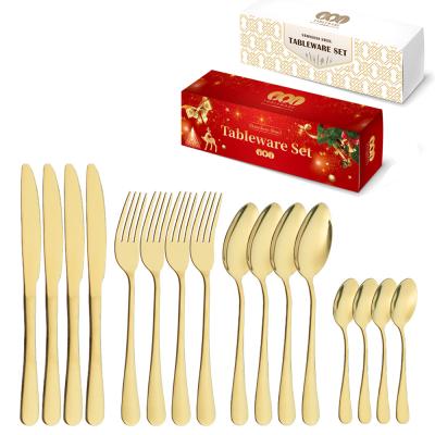 China Amazon Sustainable Hot Sellings 20 Pieces Serving Utensils Stainless Steel Silverware Flatware Flatware Sets With Christmas Luxury Color Box for sale