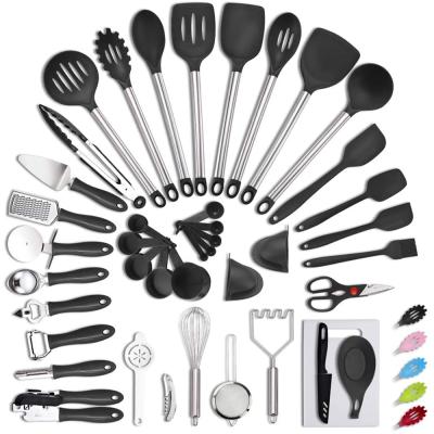 China 42 Piece Kitchen Viable Custom Material Nylon Cookware Set With Stainless Steel Handle Spatula Accessories Cooking Gadgets for sale