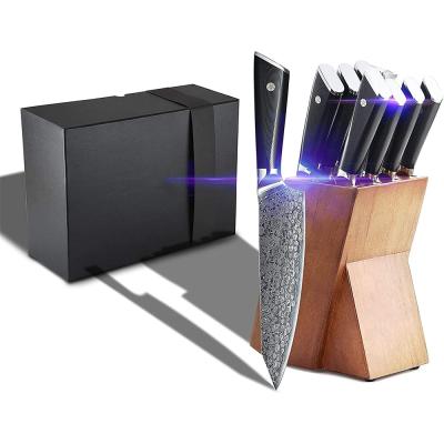 China Viable Japanese AUS-10 Damascus Kitchen Knife Steel Block Set Full High Carbon Core Tang Group of Ten Handle Knives With Gift Box Wholesale for sale