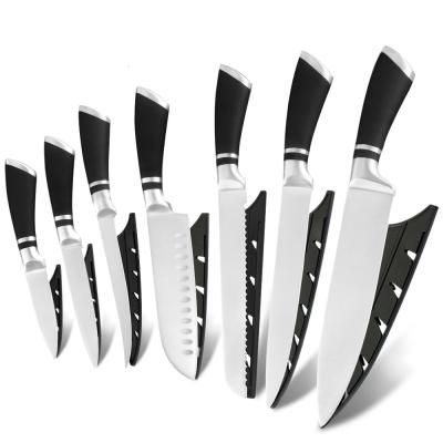 China Viable 7 Piece Kitchen Knives Set Black Damascus Stainless Steel Hollow Handle With Sheath For Professional Chef Knife Customized Gift for sale