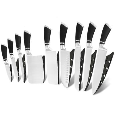 China Viable 9 Piece Kitchen Knives Set Black Hollow Damascus Stainless Steel Handle With Sheath For Professional Chef Knife Customized Gift for sale