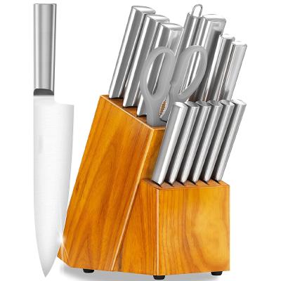 China Durable High Carbon German Stainless Steel 15 Pieces Kitchen Knife Set With Block 6 Steak Knives Cutlery China Wholesale Manufacturer for sale