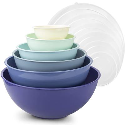 China Factory Sustainable Supplier 12 Piece Nesting Colorful Plastic Mixing Bowls Set With Lids Salad Microwave Safe Serving And Food Storage for sale