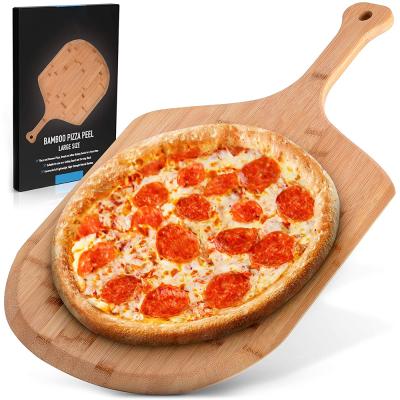 China 16 Inch Pizza Skin Paddle Sustainable Premium Authentic Natural Bamboo Wood With Easy Glide Edges Handle For Baking For Transfer Serving for sale