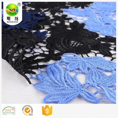 China Viable African Polyester 100% Royal Bule Velvet And Black Embroidery Lace Fabric for sale