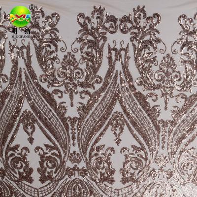 China Sequin Embroidery Viable Gold Color Swiss Lace Fabric for sale