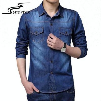 China 100% Cotton Denim Button Down Shirt XS - 2XL Size Plain Dyed Designed for sale