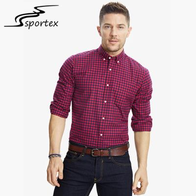 China Checkered Men'S Printed Casual Shirts , Mens Casual Long Sleeve Shirts Slim Fit for sale