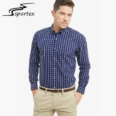 China Blue Plaid Office Male Formal Shirts Combed Yarn Technics Eco Friendly for sale