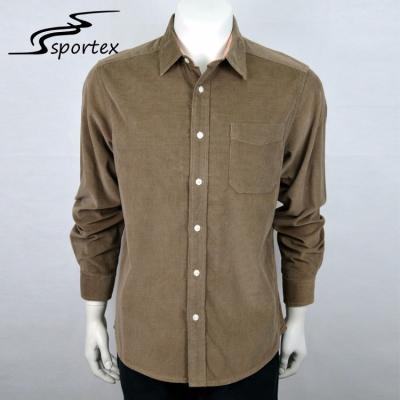 China Flannel Brown Mens Casual Long Sleeve Shirts Plain Dyed Technics Free Samples for sale