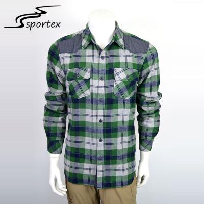 China Green And White Checkered Button Down Shirt , Mens Outdoor Clothes XS - 2XL for sale