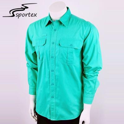 China Custom Logos Casual Outdoor Clothing Chest Pocket Green Long Sleeve Shirts for sale