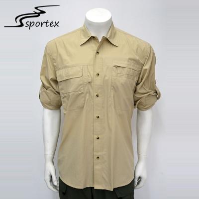 China Casual Mens Quick Dry Shirts Breathable Design Khaki Color With Pocket for sale