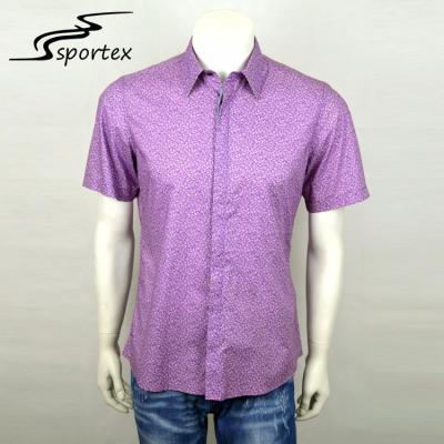 China Materiales de algodón púrpuras impresos tela escocesa del color de la manga de las camisas para hombre cortas de la pesca en venta