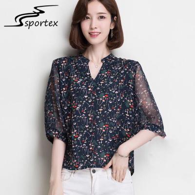 China Half Sleeve Ladies Shirts And Blouses Small V Neck Breathable For Summer for sale