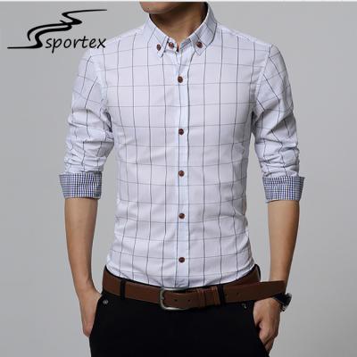 China New Style Mens Slim Fit Plaid Shirts Long Sleeve With Classic Turn - Down Collar for sale