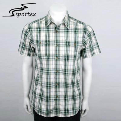 China Grid Checked Mens Summer Shirts , Short Sleeve Collar Shirt Breathable for sale