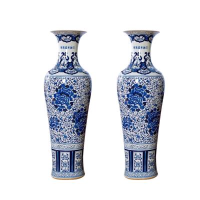 China Ceramic Vases Antique Ware Home Decor Blue And Hand Painted Vase White Ceramic Floor for sale