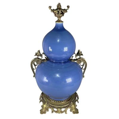 China Mid Century Fancy Handmade Brass Vase Modern Luxury Home Ceramic Vase Ornament Antique Gourd Decoration for sale