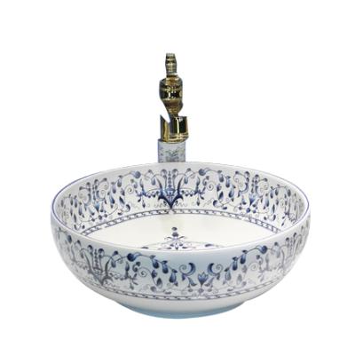 China Traditional Round Counter Top Lavatory Antique Colored Bathroom Sink For Shampoo for sale