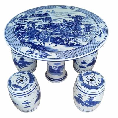 China Convertible Outdoor Furniture Blue And White Ceramic Garden Table And Stools Set for sale