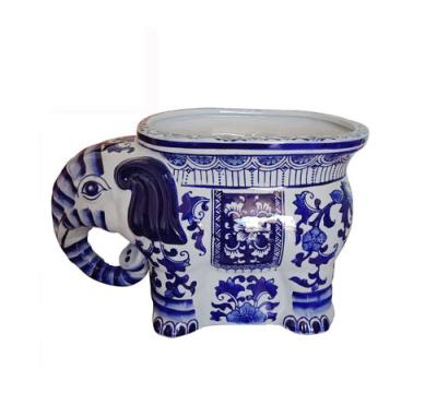 China China Jingdezhen Blue and White Ceramic Elephant Shaped Art Deco Flower Arrangements for sale