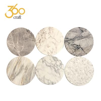 China Sustainable Marble Style 6 Drinking Mug Coster Ceramic Coaster Set With Cork Back for sale