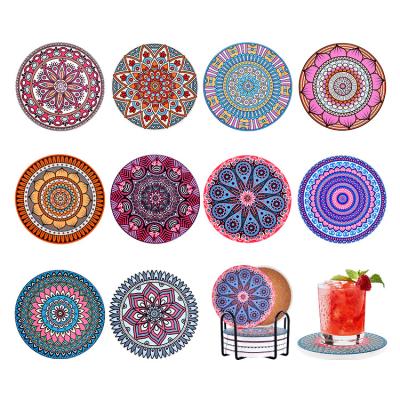 China Bohemian Absorbent Stone 6 Sustainable Set Custom Design Printing Ceramic Coasters For Drinks for sale