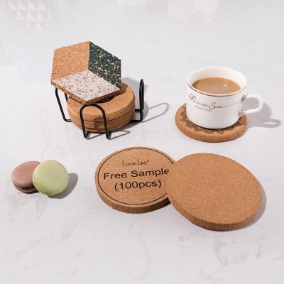 China Free Sample Sustainable Custom Printed Natural White Cork Drink Coasters for sale