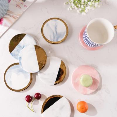 China Viable Unique Moon Marble Beer Coffee Tea Coaster with Rose Gold Holder for sale