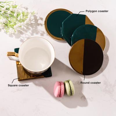 China Viable Style Popular Luxury Royal Marble Octagonal Hexagon Ceramic Drink Cup Coasters for sale