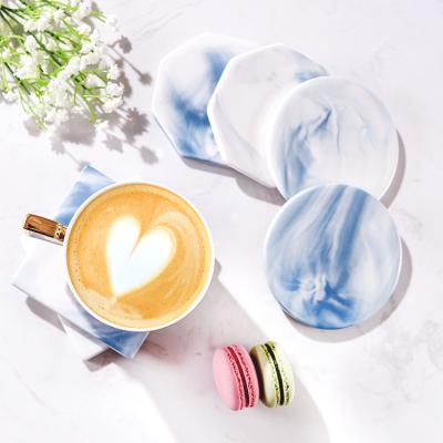 China Viable Custom Logo Luxury Non-Slip Emeralad Real Marble Hexagon Stone Teacup Coaster for sale