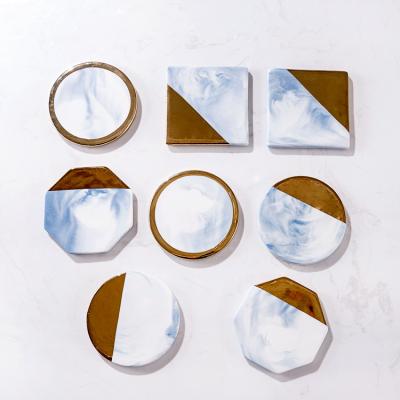 China Sustainable Wholesale White Marble Gold Inlay Coaster Sets With Stand for sale